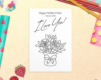 Happy Mother's Day 2024 DIY Coloring Post Card Personalized Gift