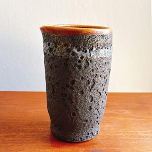 Mid Century Brutalist West German Art Pottery Vase - Fat Lava Carafe