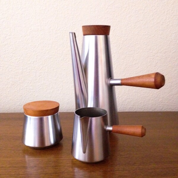 Vintage Mid Century 3 St&uuml;ck Edelstahl italienischen Tee oder Kaffee Service