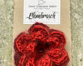 Flower Brooches - Red - Many colours - Crochet - Wool - Lovely flowery pin -