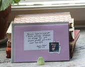 Believe there is a great power... Beatrix Potter Pale lilac card with handwritten quote and Swedish owl postal stamp