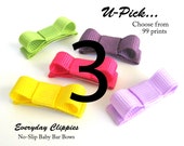 Baby Hair Bow Clips - U-Pick 3 No -Slip Baby Hair Bar Bows Snap Clips -  Babies, Newborns, Toddlers, and Baby Girls ....Choose from 99