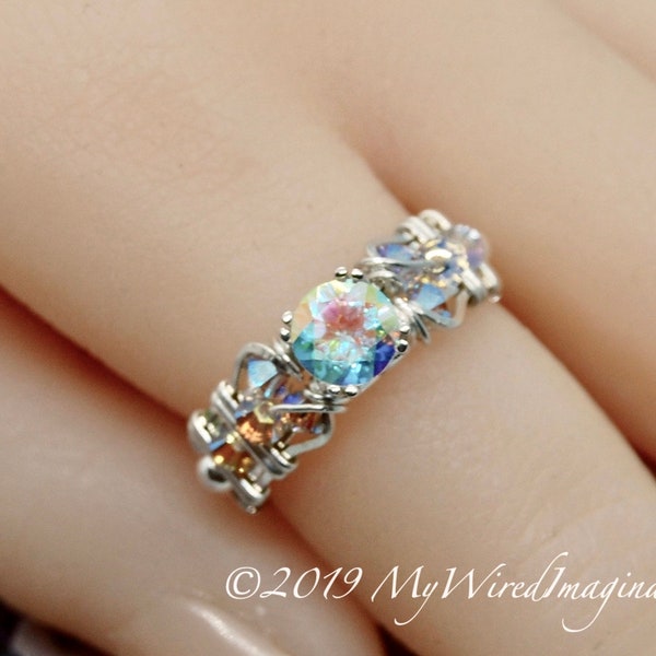 Petite Mercury Mystic Topaz Handmade Ring, Opalescent Mystic Topaz Ring, in 14K Gold or Sterling Silver