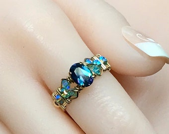 Rainbow Mystic Topaz Handmade Ring Peacock Blue Mystic Topaz, Handmade Ring