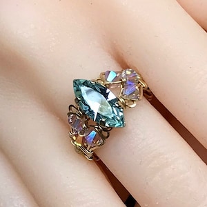 Swarovski Alexandrite Navette Marquise Handmade Ring, Color Change Crystal Ring, June Birthstone image 1