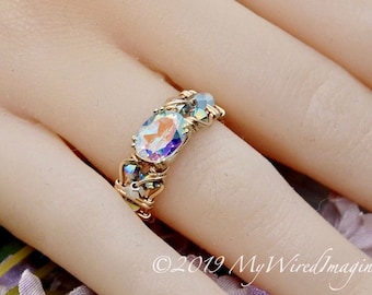 Mercury Mystic Topaz Handmade Ring, Opalescent Mystic Topaz Ring, in 14K Gold or Sterling Silver