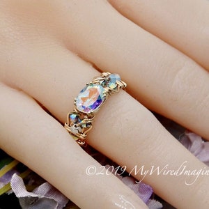 Mercury Mystic Topaz Handmade Ring, Opalescent Mystic Topaz Ring, in 14K Gold or Sterling Silver