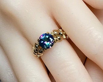 Mystic Topaz Peacock Blue Handmade Ring Genuine Mystic Topaz, Rainbow Mystic Topaz