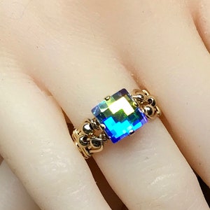 Crystal AB Swarovski Checkerboard Cut Handmade Ring, Vintage-Crystal Ring,