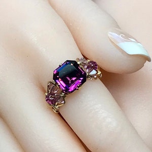 Amethyst Ring Genuine Swarovski Vintage Crystal Handmade Ring, Unique Engagement Ring, February Birthstone image 1