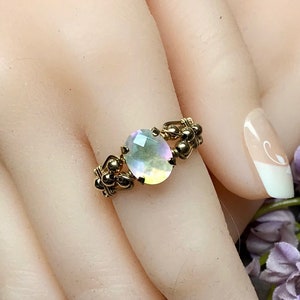 Rainbow Quartz Doublet  Handmade Ring, Rainbow Moonstone, Checkerboard Gemstone