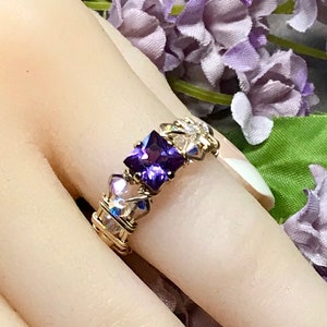 Square Alexandrite Handmade Ring, Lab Grown Color Change Gemstone, June Birthstone, Unique Engagement