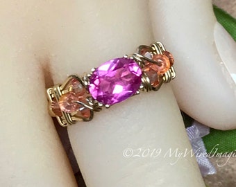 Bright Pink Sapphire Handmade Ring, Lab Created Pink Sapphire Ring, in 14K Gold or Sterling Silver