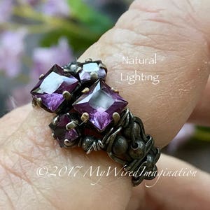 Alexandrite Squared, Sterling Silver, Multi-Stone Handmade Ring, June Birthstone, Lab Alexandrite Statement Ring