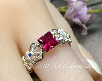 Handmade Birthstone Ring, Lab Grown Gemstones, CZs, Genuine Swarovski and Vintage Crystal, Unique Engagement, Birthstone Rings