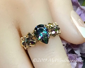 Rainbow Mystic Topaz Handmade Ring Pear Shape Mystic Topaz Handmade Ring, Unique Engagement Ring