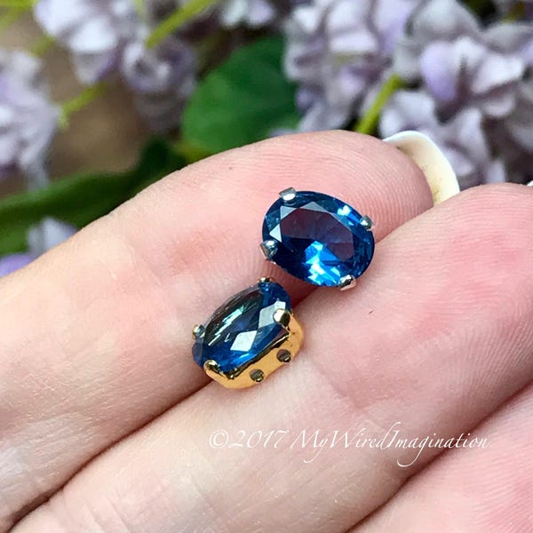 Blue Zircon 1 Piece Lab-Grown Lab-Created Faceted Gemstone, 9x7mm Oval, SP or GP Setting, Bead Embroidery, Jewelry, December Birthstone