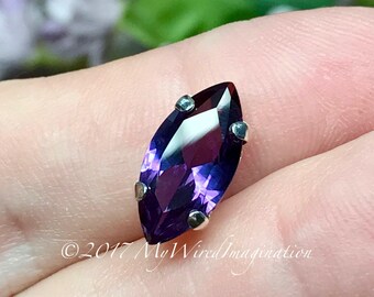 Alexandrite, 1 Pc Lab Created Gemstone,  14x7mm Navette Marquise Shaped Gemstone, Solid Sterling NOT Plated Setting, June Birthstone