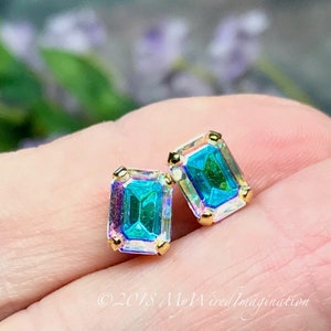 Crystal AB Vintage Swarovski, 2 Pieces 8x6mm Octagon 4610 With Setting, Bead Embroidery Component