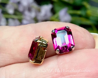 Fuchsia Pink Octagon 2 pcs Swarovski Crystal 10x8mm, Art 4600 With Prong Setting, Sew On Setting  , Bead Embroidery Component