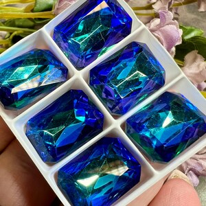 Bermuda Blau Swarovski, 1 Stück 18 x 13 mm Octagon 4600 mit Fassung, Bead Embroidery Components