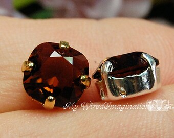 Swarovski Burgundy 2 pcs 8mm Cushion Cut art 4470 With Prong Setting, Vintage Swarovski, Bead Embroidery Component