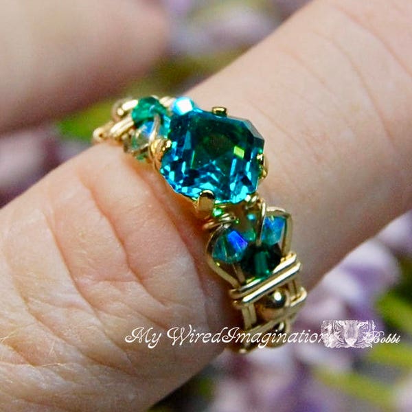 Blue Zircon Handmade Ring Vintage West German Crystal image 1