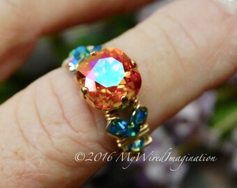 Astral gold plated /& hand poured resin adjustable statement ring