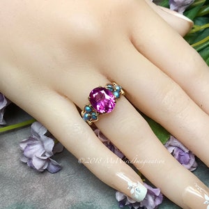 Hot Pink Sapphire Handmade Ring, with Blue Pearl or Rose Pink Crystals, Lab Created Sapphire Swarovski Pearl Ring image 7
