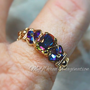 LAST ONE Rare Vitrail Dark Crystal Handmade Ring, Vintage Swarovski Crystal, Handmade Ring, Unique Engagement, Promise Ring