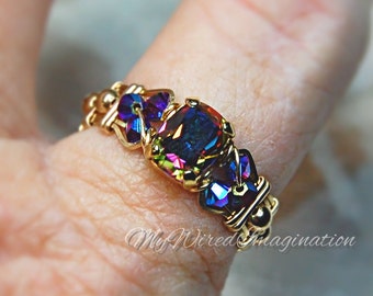 LAST ONE Rare Vitrail Dark Crystal Handmade Ring, Vintage Swarovski Crystal, Handmade Ring, Unique Engagement, Promise Ring