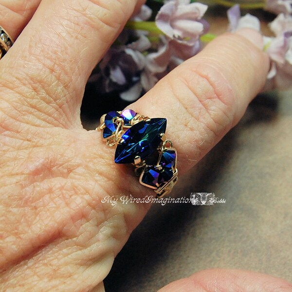 Bermuda Blue Vintage Swarovski Navette Marquise Peacock Blue image 3