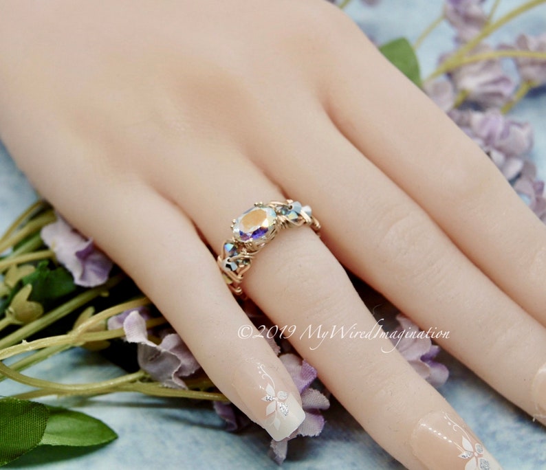 Mercury Mystic Topaz Handmade Ring, Opalescent Mystic Topaz Ring, in 14K Gold or Sterling Silver image 3