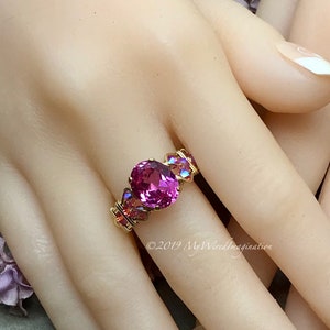 Hot Pink Sapphire Handmade Ring, with Blue Pearl or Rose Pink Crystals, Lab Created Sapphire Swarovski Pearl Ring image 2