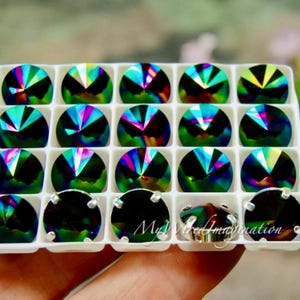 Rainbow Dark Swarovski Crystal, 10mm or 12mm Rivoli 1122, with Settings, Dark-Rainbow