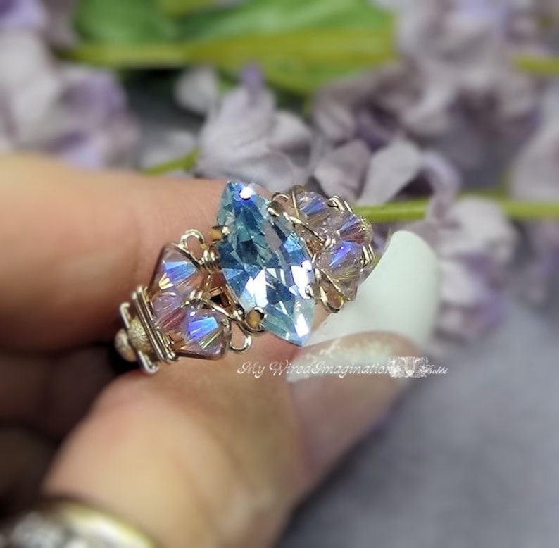 Swarovski Alexandrite Navette Marquise Handmade Ring, Color Change Crystal Ring, June Birthstone image 6