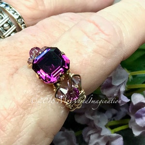 Amethyst Ring Genuine Swarovski Vintage Crystal Handmade Ring, Unique Engagement Ring, February Birthstone image 5
