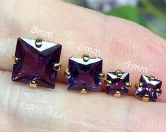 Alexandrite, Color Change Lab Grown Gemstone 4, 6 or 8mm Square, Faceted Gemstone, Silver or Gold Plated Sew On Settings ,June Birthstone