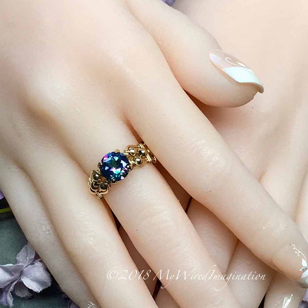 Mystic Topaz Peacock Blue Handmade Ring Genuine Mystic image 0