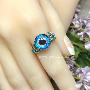 Handgemaakte oogring, glazen oogbolring, handgemaakte ring, unieke statementring, Halloweencadeau