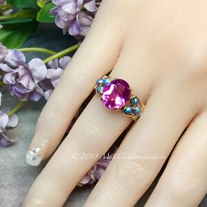 Hot Pink Sapphire Handmade Ring, with Blue Pearl or Rose Pink Crystals, Lab Created Sapphire Swarovski Pearl Ring image 8