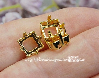 3pcs Silver or Gold Plated 8mm Square Article 4400 4410 Empty Settings, Nickel Free Prong Setting, Jewelry Finding, Bead Embroidery