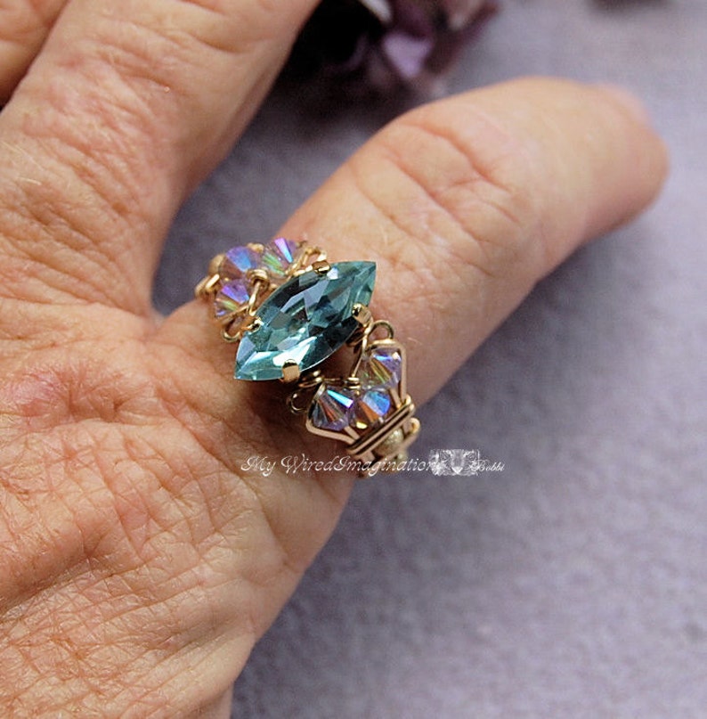 Swarovski Alexandrite Navette Marquise Handmade Ring, Color Change Crystal Ring, June Birthstone image 7