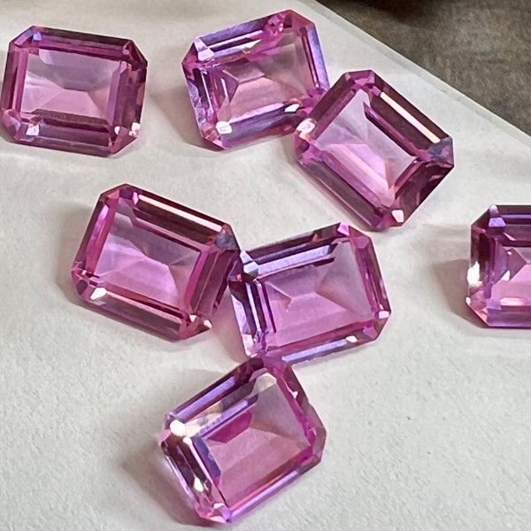 Pink Sapphire, 10x8mm Lab Created, 1 Piece, Pretty Pink Faceted Octagon Gemstone, September Birthstone, Bead Embroidery Component