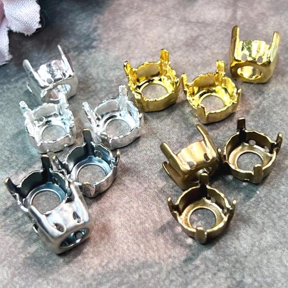 8mm Rhinestone Settings, 6 pcs SP or GP  for 37-38ss 39ss-41ss, NEW Finishes Added