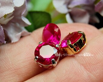 8.5mm Lab-Created Ruby Faceted Gemstone Your Choice Solid Sterling or Plated Sew On Setting , Bead Embroidery Component