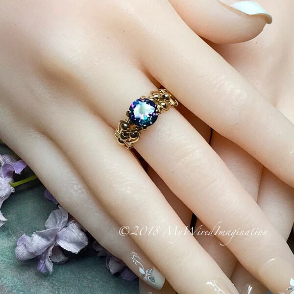 Mystic Topaz Peacock Blue Handmade Ring Genuine Mystic image 1