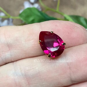 Ruby 14x10mm Pear Shape Lab-Grown Faceted Gemstone, With/Without Silver or Gold Plated Sew On Type Setting, Bead Embroidery Component image 2