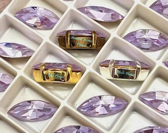 Alejandrita de 15 x 7 mm, cristal Swarovski con cambio de color, estilo vintage, talla marquesa-navette, con engaste SP-GP, piedra de nacimiento de junio.