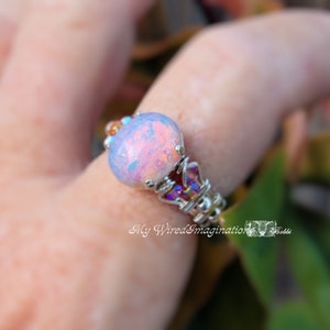 Pink Opal Ring Vintage West German 1950's Glass, Handmade Ring, October Birthstone image 3
